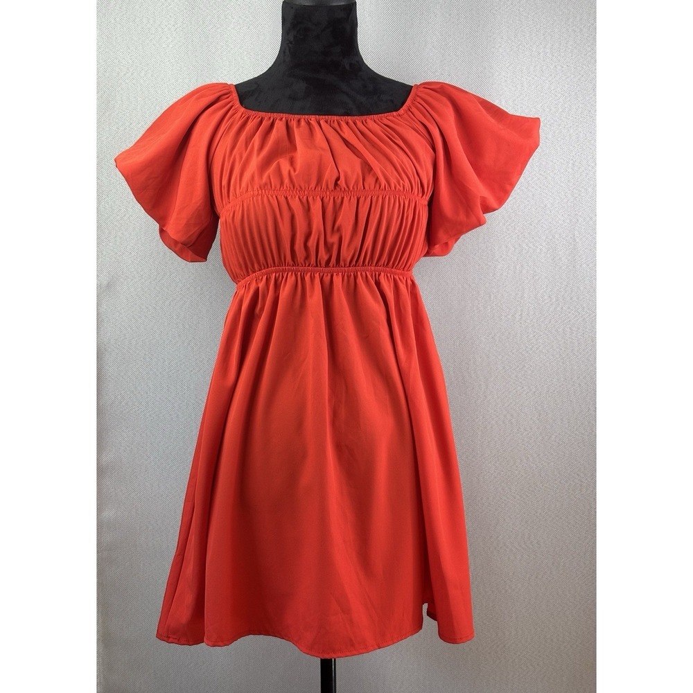 C+D+M Red Puff Sleeve Ruched‎ Midi Dress Size Small NWT